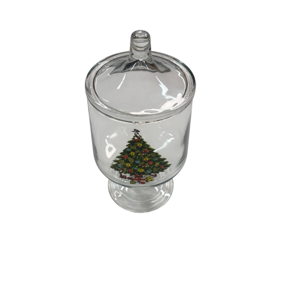 1985 CARLTON Christmas Tree Clear Glass Footed Candy Apothecary Jar - Picture 3 of 11